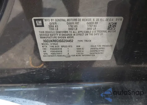 2016 Chevrolet Silverado 1500 1Lt z USA, uszkodzony, nr VIN 3GCUKREC0GG204452